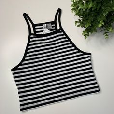 Black And White Stripped Crop Top Halter Top With Razor Back Nwt Size Small Bundle And Save*** Trendy Fitted Tops With Contrast Stripes, Fitted Tank Top With Contrast Stripes For Spring, Spring Stretch Tops With Contrast Stripes, Spring Tops With Contrast Stripes And Stretch, Summer White Tops With Contrast Stripes, Chic Fitted Top With Contrast Stripes, Fitted Tops With Contrast Stripes For Spring, Fitted Spring Tops With Contrast Stripes, Chic Fitted Tops With Contrast Stripes