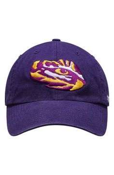 You can't attend an LSU Tigers game without wearing a ball cap. Your ardent pride will be fully displayed when you show up sporting this Team Clean Up adjustable hat from '47. With crisp LSU Tigers graphics and recognizable team colors, everyone will know you're rooting for the best team! Material: 100% Cotton Low crown Unstructured relaxed fit Curved bill Adjustable fabric strap with snap buckle Embroidered graphics with raised details One size fits most Six panel construction with eyelets Surf Collegiate Adjustable Dad Hat For Baseball Season, Collegiate Adjustable Dad Hat With Curved Visor, Fan Gear Dad Hat With Embroidered Logo, Dad Hat With Embroidered Logo For Fan Gear, Embroidered Logo Dad Hat For Fan Gear, Adjustable Team Logo Cap, Dad Cap With Embroidered Logo For Fan Gear, Adjustable Baseball Cap For Fan Gear, Adjustable Dad Hat With Curved Brim For Sports Fans