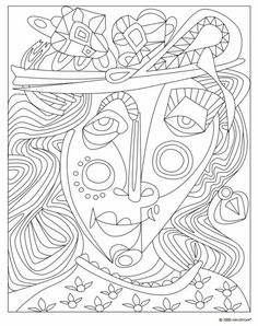 a coloring page with an image of a woman's face and flowers on it