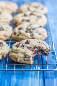 chocolate chip cookies cooling on a wire rack