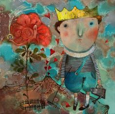 a painting of a boy with a crown on his head and a rose in his hand