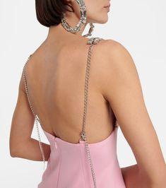 Crystal Embellished Ponte Jersey Minidress in Pink - Area | Mytheresa Crystal Embellishment, Bra Top, Plunging Neckline, Bra Tops, Spaghetti Strap, The Dress, Mini Dress, China, Zipper