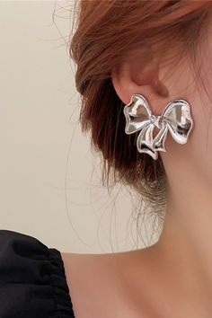 coquette aesthetic silver bow earrings, bowknot stud earrings, coquette girl accessories, aesthetic earrings Trendy Alloy Earrings For Wedding, Trendy Alloy Wedding Earrings, Cute Round Metal Earrings, Trendy Silver Alloy Earrings, Party Earrings With Alloy Plating, Elegant Alloy Earrings As Gift, Trendy Alloy Earrings As Gift, Elegant Alloy Earrings For Gift, Gift Earrings With Plating