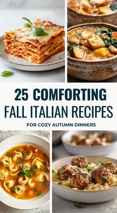 Embrace the flavors of fall with these delicious Italian recipes for autumn. From autumn squash soup with Italian sausage to creamy butternut squash risotto with pancetta, from easy one-pan dishes to mushroom gnocchi and homemade ravioli, these recipes use traditional Italian ingredients and seasonal flavors perfect for autumn. So, whether you're looking for healthy weeknight dinner recipes or an autumn comfort food dish, I have the perfect Italian autumn recipe for you. Autumn Dishes Recipes, Italian Fall Recipes, Italian Comfort Food Recipes, Risotto Soup