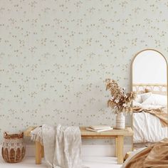 Scattered Wildflowers in Light Gray shown in a living room. Wallpaper Aesthetic For Room, Playful Wallpaper, Wildflowers Wallpaper, Types Of Wallpaper, Wallpaper View, Modern Mural, Decorative Stand, Art Deco Boho, Simple Wallpapers