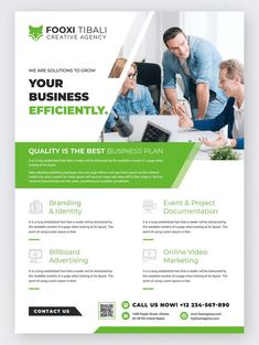 a green and white business flyer template