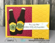 a card with two beer bottles on it and a sign that says make a happy birthday