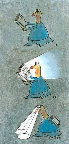 an image of a cartoon character reading a book with light coming from his head and arms