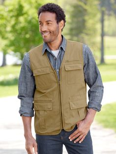 This 10-Pocket Vest Has a Place for Everything to Keep ?Outdoor Essentials Organized and at the Ready Multi Pocket Vest, Canvas Vest, A Place For Everything, Utility Vest, Outdoor Essentials, Lining Fabric, Neck Collar, Vest Dress, Welt Pocket