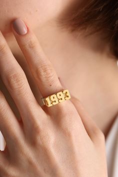 Handmade Gold Ring For Birthday, Gold Ring For Birthday Gift, Gold Ring Jewelry For Birthday Gift, Personalized Ring As Birthday Gift Jewelry, Personalized Ring Jewelry For Birthday Gift, Vintage Ring For Birthday, Adjustable Gold Rings For Birthday Gift, Year Ring, Date Ring