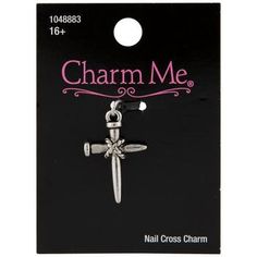 charm me sterling cross charm with pink lettering on the front and black backing, featuring an image of a dragonfly