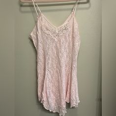 Cinema Pink Blush Lace Nightie/ Lingerie Size L. Nwt Spring Sleepwear With Delicate Lace And Spaghetti Straps, Delicate Lace Sleepwear With Spaghetti Straps For Spring, Spring Feminine Bedtime Camisole, Feminine Lace Sleepwear For Night, Feminine Cami Sleepwear For Night, Feminine Spring Camisole For Bedtime, Delicate Lace Summer Sleepwear For Night, Spring Sheer Chemise For Loungewear, Lace Chemise In Coquette Style For Loungewear