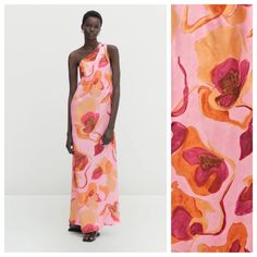 Nwt. Massimo Dutti Powder Pink 100% Viscose Floral Print Long Asymmetric Dress With Thick Strap Across Back, Side Zipper Closure. Top Of The Dress Is Lined. Size 10. Ref. 6637/840. Pit To Pit 18" Flat, Waist 20", Length 60". 1036. Silk Georgette Dress, Long Black Maxi Dress, Orange Maxi Dress, Strappy Maxi Dress, Asymmetric Dress, Textured Dress, Floral Fit, Pink Floral Print, Pleated Maxi Dress