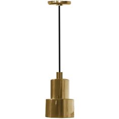 a brass colored light fixture with a black cord hanging from it's center point