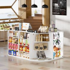 a counter in a restaurant with lots of items on it