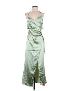 Shein Cocktail Dress Size: 3 Green Dresses - used. 97% POLYESTER, 3% ELASTANE, Wrap, Halter, Long, Sleeveless | Shein Cocktail Dress - Wrap: Green Dresses - Used - Size 3 Spring Satin Sheath Maxi Dress, Spring Sheath Satin Maxi Dress, Green Casual Dress, Green Dress Casual, Green Dresses, Dress Wrap, Green Dress, Wrap Dress, Casual Dress