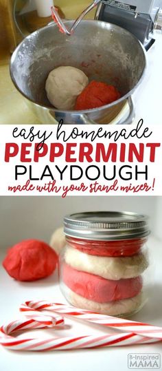 an easy homemade peppermint playdough made with your styrofoam marshmallows