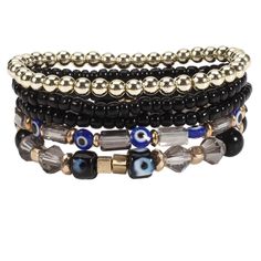 PRICES MAY VARY. Black boho evil eye stackable bead bracelets sets for women:You will receive 5 stretch beaded bracelets,diameter about 2.37 inch,size adjustable,Suit for women and men wearing. Bohemian evil eye bracelets for women:Simple and comfort design,it is not only suitable for everyday wear but can also help you create a glamorous look for many special occasions Multi-color layered evil eye jewelry:High quality alloy and acrylic bead,strong anti-tarnish performance,lead-free and nickel-f Flat Bead Bracelet Black, Affordable Bohemian Beaded Bracelets For Festivals, Evil Eye Bracelet Black Beads, Cheap Trendy Strand Beaded Bracelets, Cheap Bohemian Multicolor Wristband, Cheap Women's Bracelets For Festivals, Cheap Stackable Bohemian Wrap Bracelet, Cheap Everyday Bohemian Beaded Bracelets, Cheap Beaded Costume Jewelry Bracelets