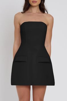 Solene Strapless Pocket Mini Dress - Black