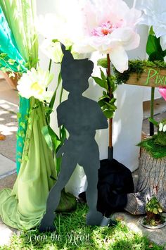 the silhouette of a person is standing next to flowers