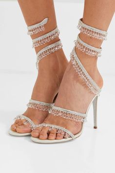 Luxury Crystal Embellished Ankle Strap Sandals, Luxury Stone Embellished Sandals For Formal Occasion, Luxury Embellished Heels With Single Toe Strap, Snake Coiled, High Heel Gladiator Sandals, Shoes Closet, Rene Caovilla Shoes, Gladiator High Heels, 30th Bday