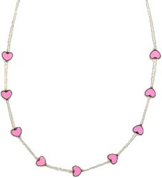 14k Gold Hot Pink Heart Station Necklace Pink Heart-shaped Charm Necklaces With Lobster Clasp, Pink Heart Pendant Charm Necklace With Lobster Clasp, Pink Heart-shaped Charm Necklace With Lobster Clasp, Valentine's Day Pink Necklace With Heart Beads, Valentine's Day Heart Charm Necklace With Round Beads, Trendy Pink Sterling Silver Jewelry, Pink Heart Beads Necklace For Valentine's Day, Valentine's Day Necklace With Heart Charm And Round Beads, Double Heart Beads Necklaces For Jewelry Making