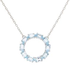 "Add a delicate touch to any outfit with this round blue topaz necklace. Drop length: 0.33-in. Chain length: 18-in. Chain type: cable Clasp: spring-ring Metal: sterling silver Plating: rhodium Finish: polished Packaging: boxed STONE DETAILS Stone type: blue topaz Color: blue Shape: oval Setting: prong Size: 18"". Gender: female. Age Group: adult." Oval Setting, Blue Topaz Necklace, Topaz Color, Topaz Necklace, Round Necklace, Silver Blue, Metal Rings, Spring Rings, Womens Slippers