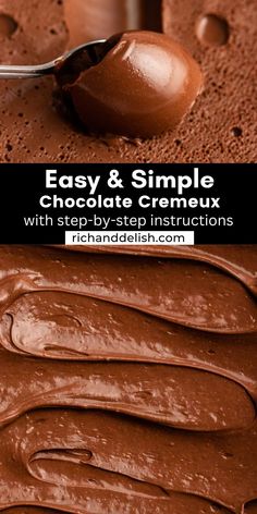 an image of chocolate with text that reads easy & simple chocolate cremeux with step - by - step instructions