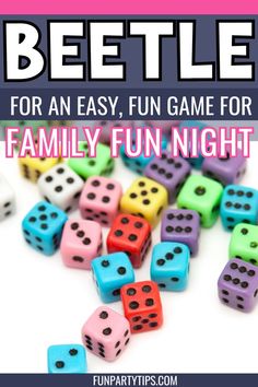 Transform your game night with the beetle dice game, the ultimate in family game night fun! This fast-paced excitement is easy to learn, making it the perfect addition to your games for groups. Whether you're looking for a laugh or a competitive edge, this fun and easy game has it all. With just a roll of the dice, you'll be on your way to creating beetle masterpieces. Get ready for a night filled with joy, laughter, and a dash of strategy. Games For Groups, Family Games To Play, The Beetle, Family Fun Night, Party Tips, Group Games