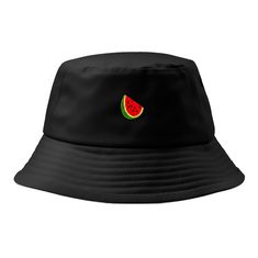 Embrace the summer vibes with our Refreshing Watermelon Embroidered Bucket Hat. Crafted with care, this hat combines style and functionality, making it a must-have accessory for your sunny adventures. Designed with a black base, this bucket hat features an eye-catching embroidery of a refreshing watermelon, adding a playful touch to your look. It's available in two sizes: S/M (55CM/22INCHES) and L/XL (60CM/23.6INCHES), ensuring a comfortable fit for both adults and teens. Made from high-quality materials, this bucket hat offers superior durability and breathability. The wide brim provides ample shade, protecting your face and neck from harmful UV rays. The soft and lightweight fabric ensures a comfortable and enjoyable wearing experience, even during hot summer days. Whether you're loungin Black Embroidered Logo Bucket Hat For Summer, Black Breathable Bucket Hat, Summer Streetwear 5-panel Bucket Hat, Summer Streetwear Bucket Hat 5-panel, Watermelon Embroidery, Black Bucket Hat For Summer, One Size, Embroidered Bucket Hat, Black Bucket Hat, Bucket Hat Design