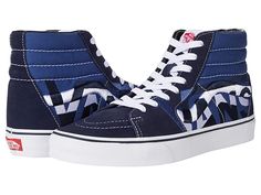 Vans SK8-Hi - Skate Shoes : (Statement) Parisian Night/True Navy : Keep it old school every step of the way with the classic Vans SK8-Hi skateboard shoes! High-top skate shoes with a classic silhouette and Sidestrap detail. Uppers of suede, leather, or canvas. Cotton drill lining. Padded collar for added comfort and support. Triple-stitch collar adorns collar. Die-cut EVA insert. Vulcanized construction: • Slimmed-down profile offers a flexible feel. • Gum rubber outsole with signature waffle tr Cotton Skate Shoes With Rubber Sole For Streetwear, Streetwear Cotton Skate Shoes With Rubber Sole, Urban Cotton Skate Shoes For Skateboarding, Vans Canvas High-top Sneakers With Gum Sole, Vans High-top Canvas Sneakers With Gum Sole, Vans Canvas High-top Sneakers, Vans High-top Canvas Sneakers, Casual Vans Skate Shoes For Streetwear, Sporty Cotton Skate Shoes For Skateboarding