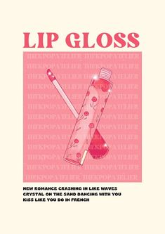 an advertisement for lip glosses on pink background