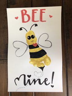 a sign with a bee drawn on it that says, bee mime i love you