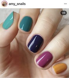 Jewel Tone Nail Polish, Winter Skittle Nails, Nails Different Colors Each Finger, 5 Different Color Nails, Different Coloured Nails, Different Colour Nails, Nails Multiple Colors