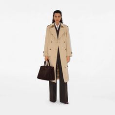 Long Waterloo Heritage Trench Coat in Honey - Women | Burberry® Official Long Business Raincoat For Fall, Fall Workwear Gabardine Raincoat, Gabardine Raincoat For Work In Fall, Business Long Raincoat For Fall, Gabardine Workwear Raincoat For Fall, Classic Long Raincoat For Fall, Classic Fall Raincoat For Work, Classic Beige Raincoat For Fall, Classic Double-breasted Outerwear For Daywear