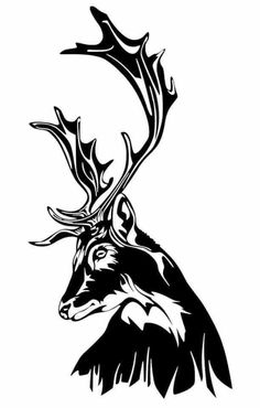 an image of a deer head with antlers on it's face, black and white