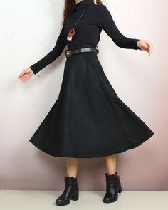 * A midi wool skirt, worked out a comfortable and flattering long skirt for daily wear. * Accurate and smart cut to visually slim and let your legs look longer and slender. * Made of quality wool faric, with fully lined, comfortable and warm. * Materials: 30% wool, 20% cotton, 50% polyseter Shop sizing chart FYI ( actual body figures, not laying flat clothes measurements) Size XS (US 2, UK 6, German 32, French 34) Bust: fits bust around 33.5 inches/85cm Waist: fits waist around 26 inches/66cm Hi Fitted Long Pleated Skirt For Fall, Solid Long Pencil Skirt For Fall, Winter Workwear Maxi Skirt With Lining, Winter Workwear Lined Maxi Skirt, Black Flared Winter Skirt, Fall Workwear Lined Maxi Skirt, Chic Winter Workwear Maxi Skirt, Fall Midi Length Relaxed Pencil Skirt, Lined Maxi Skirt For Winter Workwear