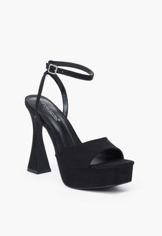 Material: Faux Suede Heel Height: 5.0" Platform Height: 1.25" Measurements will vary slightly Closure: Adjustable Buckle Imported Fashion Shoes Sandals, Perfect Denim, Platform Sandals Heels, Black Caviar, Heeled Sandal, Shoe Dazzle, Female Fashion, Spring Shoes, Platform Heels