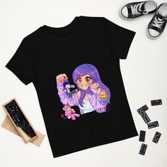 Dress your Aphmau fan in a t-shirt that's cute, super comfortable, and made of natural fabrics! This 100% organic cotton tee is sure to become their favourite Aphmau Merch. 100% Organic Cotton. Kawaii Fan Merchandise Tops With Crew Neck, Kawaii Style Fan Merchandise Tops With Crew Neck, Character Print Crew Neck Top As Gift, Playful Graphic Print Tops As Gift, Crew Neck Top With Character Print As Gift, Trendy Black T-shirt For Gift, Black Character Print Top As Gift, Cute Graphic Print T-shirt For Gift, Black Tops With Character Print For Gift