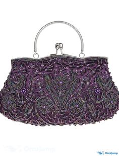 OrcaJump - Womens Vintage Beaded Polyester Alloy Evening Bag for Parties, Weddings - Black, Blue, Grey, Purple Handmade Clutch Purse, Just Purple, Best Leather Wallet, Satin Purses, Night Parties, Clutch Bag Wedding, Vintage Evening Bags, Sequin Clutch, Handmade Clutch