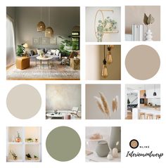 a collage of neutrals and greens in the living room