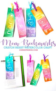 Crayon Resist Mother’s Day Bookmarks Mothers Day Crafts Preschool, Mother's Day Crafts For Kids, Mothers Day Book, Homemade Bookmarks, Easy Mother's Day Crafts, Mother's Day Projects, Mother's Day Activities, Mother's Day Crafts, Bookmark Craft