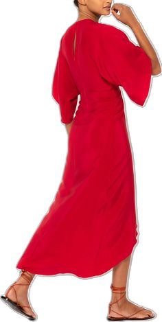 Elegant Red Wrap Dress For Spring, Evening Silk Maxi Dress With Surplice Neckline, Silk Maxi Dress With Surplice Neckline For Evening, Silk V-neck Wrap Dress For Evening, V-neck Wrap Dress For Wedding Guests, Elegant Maxi Dress With Kimono Sleeves, Chic Wrap Dress With Kimono Sleeves For Evening, Chic Evening Wrap Dress With Kimono Sleeves, Elegant Red Wrap Dress With Surplice Neckline