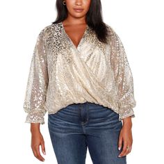 Featuring A Stylish Ruffle Blouson Sleeves, This Top Is Purrr-Fect For A Night Out. In A Metallic Cheetah Print That You Just Can't Miss, All Eyes Will Be On You As You Tear Up The Town. Approx. Model Height Is 5'11" And She Is Wearing A Size 1x Approx. 24.5" Long Runs True To Size, Order Your Normal Size V-Neck, Pullover Hits At Hips Long Bell Sleeves Body - Tencel, Lining - Polyester Hand Wash Imported Web Id: 13189517 Wrap Front Top, All Eyes, Wrap Top, Cheetah Print, Plus Size Clothing, Full Sleeve, How To Run Longer, Mardi Gras, Size Clothing