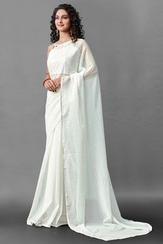 Shop for Fancy Designer Saree Online Designer Party Wear Saree, One Minute Saree, Sequence Embroidery, Silk Style, White Saree, Readymade Saree, Party Wear Saree, Georgette Blouse, Sequin Embroidery