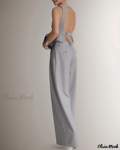 Olivia Mark - Chic Backless Vest and Matching Pants Outfit High Waist Summer Pantsuit For Office, High-waisted Summer Office Pantsuit, Summer High Waist Office Pantsuit, Summer High-waisted Pantsuit For Office, Fitted Wide Leg Pants For Office In Summer, Backless Jumpsuits And Rompers For Summer Workwear, Backless Summer Jumpsuits And Rompers For Work, Summer Office Wide-leg Pantsuit, High Waist Dress Pants For Summer Parties