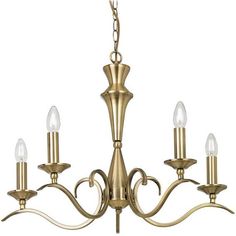 a gold chandelier with five lights hanging from it's center and four arms