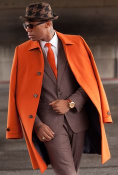 Mode Shoes, Orange Coat, Sharp Dressed Man, Well Dressed Men, Gentleman Style, Fashion Mode, Looks Style, Men Looks, Black Is Beautiful