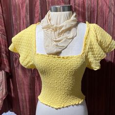 Never Worn. Butter Yellow 3 Trendy Yellow Crop Top For Spring, Mustard Casual Crop Top For Summer, Chic Yellow Short Sleeve Crop Top, Casual Mustard Crop Top For Summer, Trendy Yellow Crop Top For Day Out, Yellow Stretch Crop Top For Summer, Yellow Short Sleeve Summer Crop Top, Chic Yellow Cotton Crop Top, Trendy Fitted Yellow Crop Top