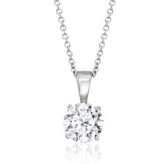 Ross-Simons - 1.00ct Lab Grown Diamond Solitaire Necklace in 14kt White Gold. 16". Boasting classic beauty, our 1.00 carat round brilliant-cut lab-grown diamond solitaire necklace is the perfect signature piece. Set in polished 14kt white gold and suspended from a cable chain with a 2" extender. Lab-grown diamonds are identical to mined diamonds according to their optical, physical and chemical properties. All Ross-Simons lab-grown diamond jewelry in 14kt gold and platinum includes an IGI Labora White Solitaire Necklace With Lab Grown Diamond, White Gold Lab-grown Diamond Solitaire Necklace For Anniversary, White Solitaire Necklace With Lab-grown Diamond, Luxury Lab-grown Diamond Solitaire Necklace For Women, White Gold Solitaire Necklace With Lab-grown Diamond, Detailed Necklace, Moissanite Necklace, Diamond Birthstone, Diamond Solitaire Necklace